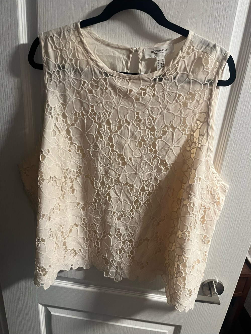 Addition Elle Cream Floral Lace Overlay Sleeveless Blouse Top 3X